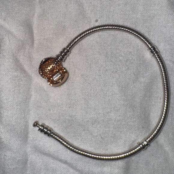 Pandora Pavé Sterling Silver Bracelet w 14k rose gold-plated heart clasp - - Picture 9 of 15